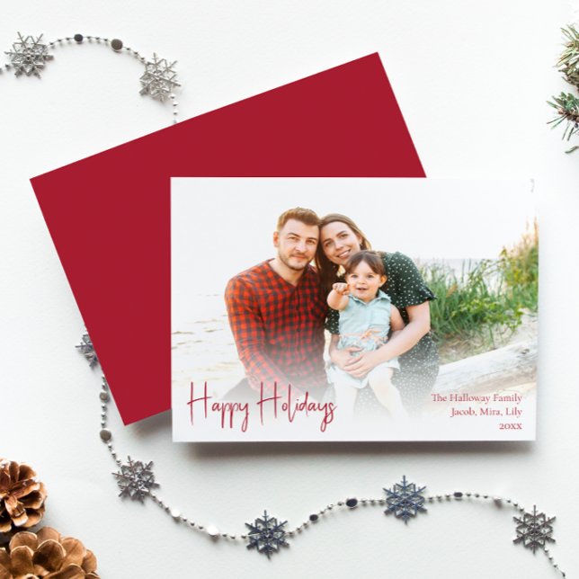 Tarjeta Festiva Felices Fiestas Modernas | Foto roja completa (Subido por el creador)