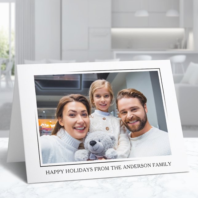 Tarjeta Festiva Felices Fiestas Modernas Minimal Elegante Foto Fam (Available in high quality print or digital download for quick text messaging, email or self print.)