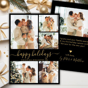 Tarjeta Festiva Felices Fiestas Modernas Negro Oro 5 Collage de Fo