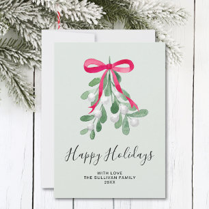 Tarjeta Festiva Felices Fiestas Muérdago Verde