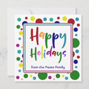 Tarjeta Festiva Felices Fiestas Multicolores con Puntos Coloridos