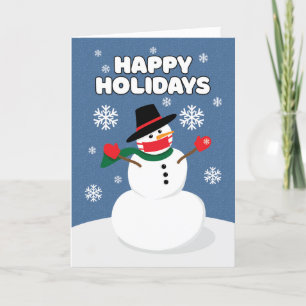Tarjeta Festiva Felices Fiestas Muñeco de Nieve con Mascarilla