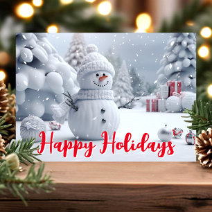 Tarjeta Festiva Felices Fiestas Muñeco de Nieve Escena Invernal
