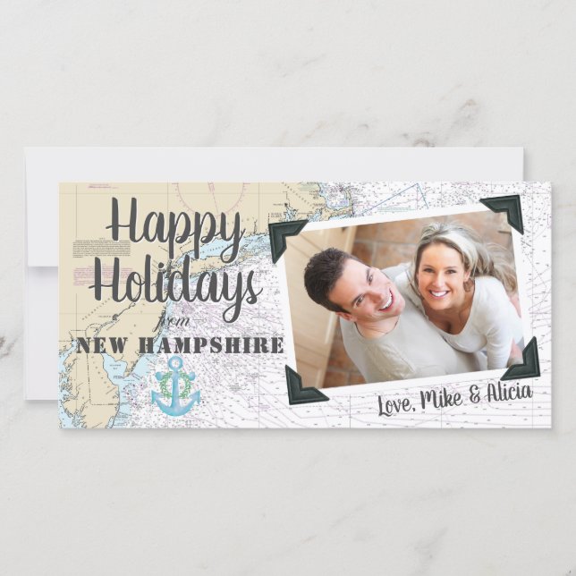 Tarjeta Festiva Felices Fiestas Náuticas desde New Hampshire (Anverso)