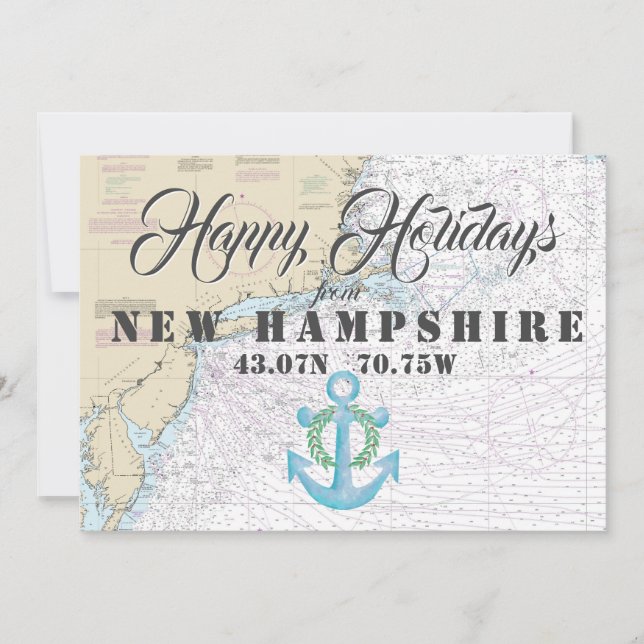 Tarjeta Festiva Felices Fiestas Náuticas desde New Hampshire (Anverso)