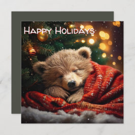 Tarjeta Festiva Felices fiestas Navidades Bear Slumber