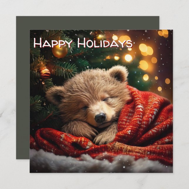 Tarjeta Festiva Felices fiestas Navidades Bear Slumber (Anverso / Reverso)