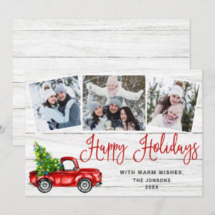 Tarjeta Festiva Felices Fiestas Navidades Camión de Granja Roja 3 