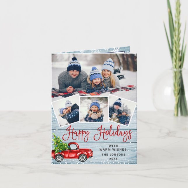 Tarjeta Festiva Felices Fiestas Navidades Camión de Granja Roja 4  (Anverso)