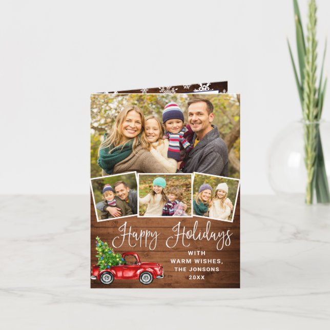 Tarjeta Festiva Felices Fiestas Navidades Camión de Granja Roja 4  (Anverso)