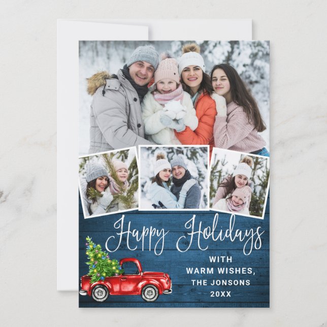 Tarjeta Festiva Felices Fiestas Navidades Camión de Granja Roja 4  (Anverso)