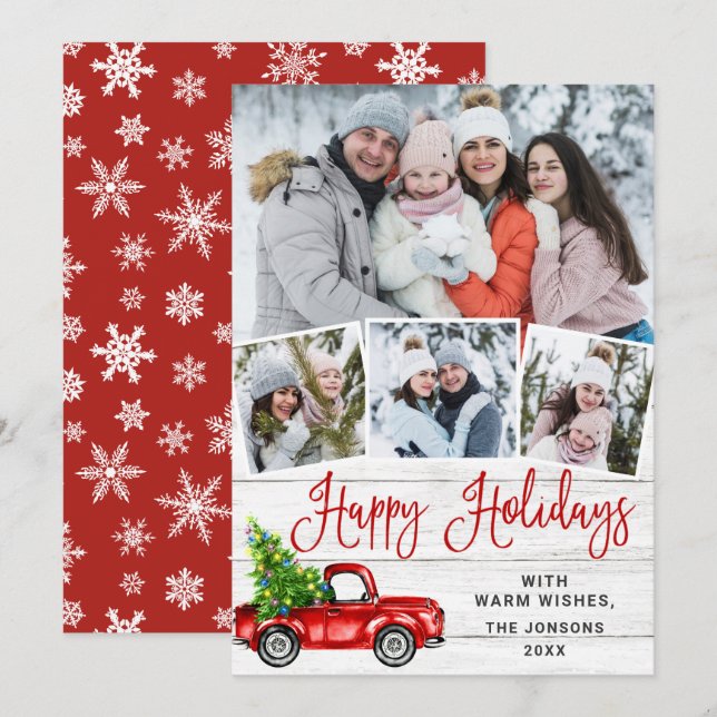 Tarjeta Festiva Felices Fiestas Navidades Camión de Granja Roja 4  (Anverso / Reverso)