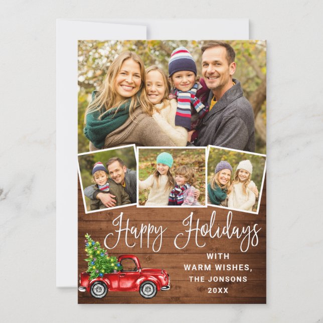 Tarjeta Festiva Felices Fiestas Navidades Camión de Granja Roja 4  (Anverso)