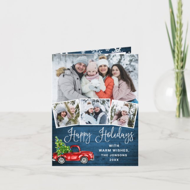 Tarjeta Festiva Felices Fiestas Navidades Camión de Granja Roja 4  (Anverso)