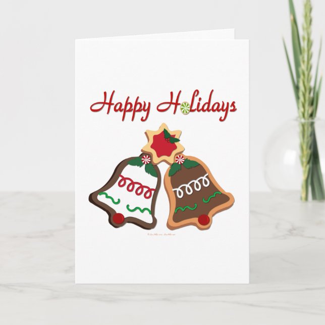 Tarjeta Festiva Felices fiestas Navidades Cookie Bells (Anverso)