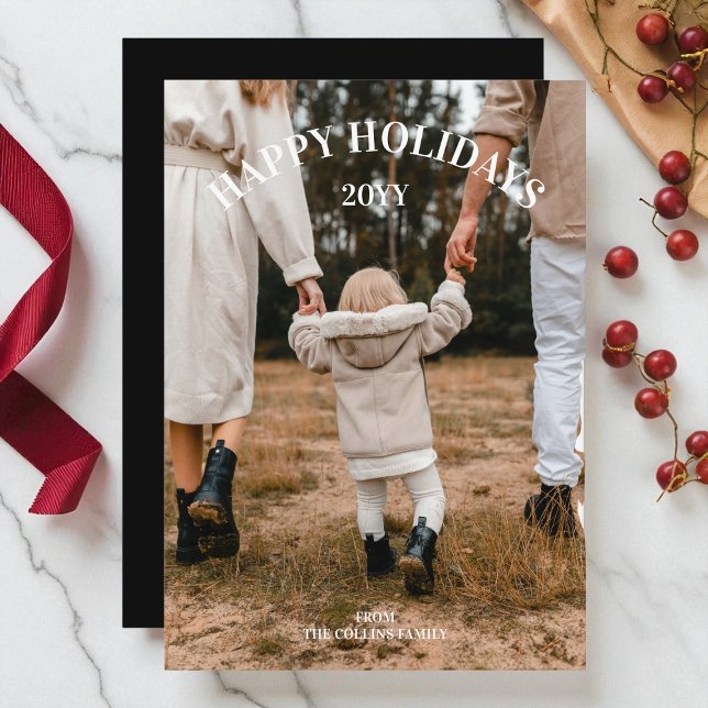 Tarjeta Festiva Felices Fiestas, Navidades de fotografía Minimalis (Happy Holidays Modern Minimalist Photo Christmas Holiday Card)