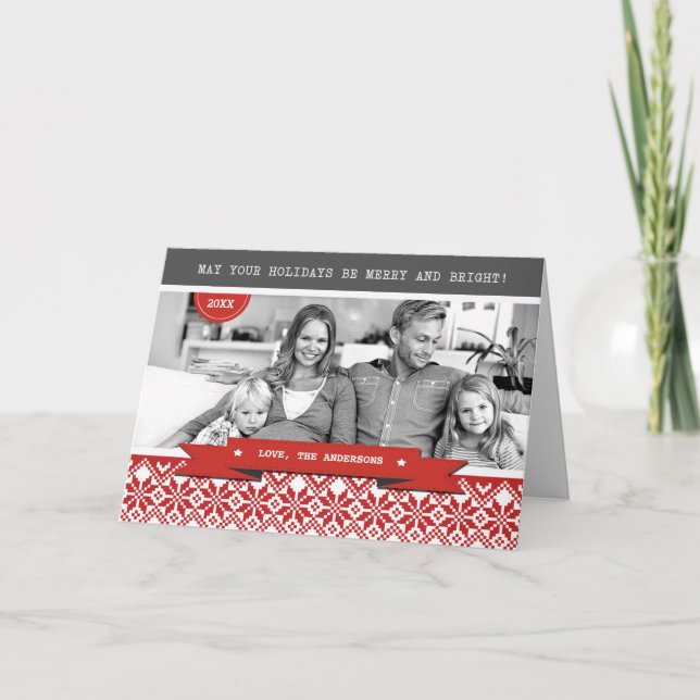 Tarjeta Festiva Felices Fiestas. Navidades de patrón nórdico Foto (Anverso)