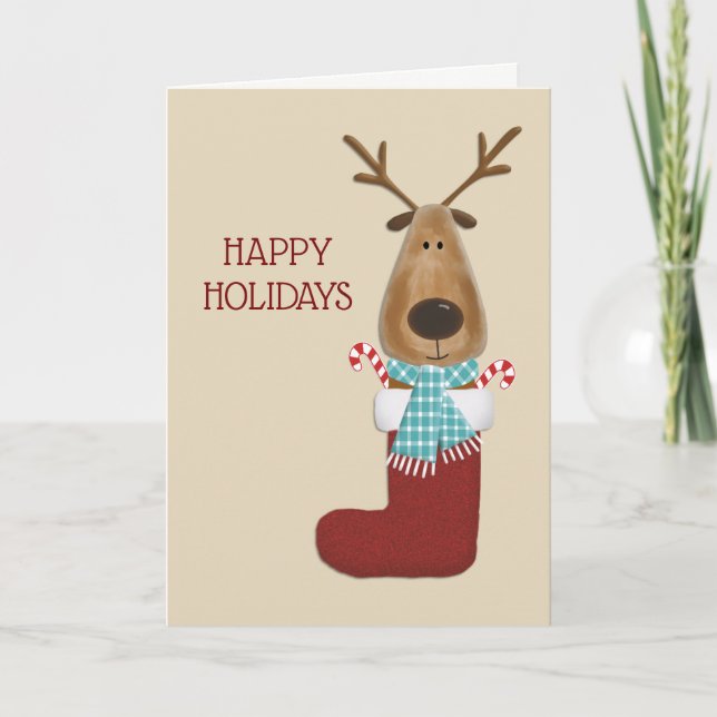Tarjeta Festiva Felices fiestas Navidades de renos divertidos salu (Anverso)