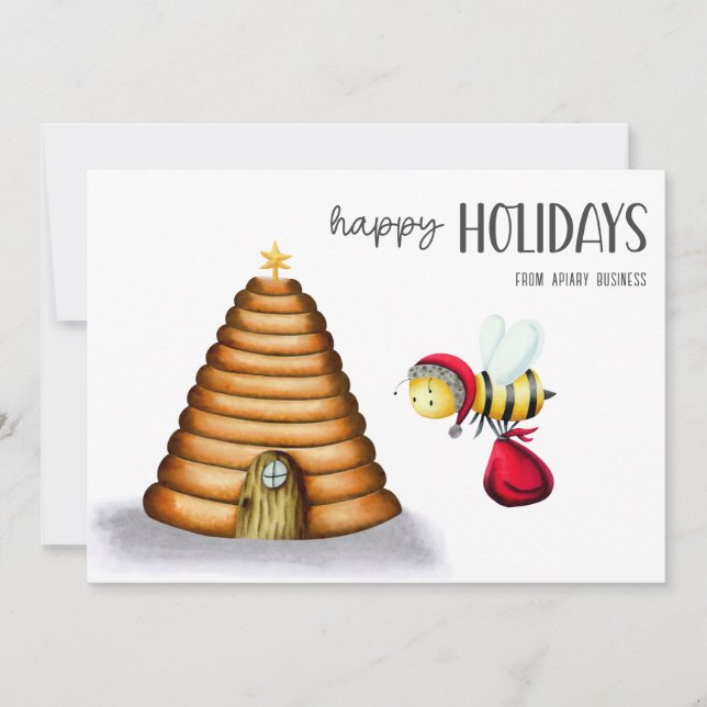 Tarjeta Festiva Felices fiestas Navidades de Santa Bee (Anverso)