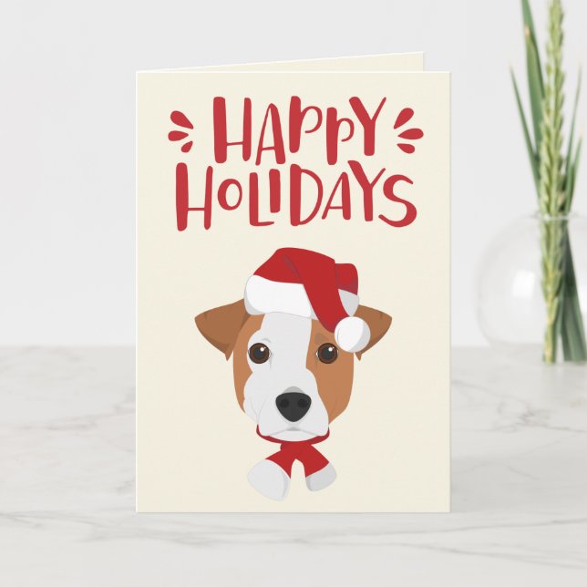 Tarjeta Festiva Felices Fiestas - Navidades de Santa Jack Russell (Anverso)