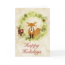 Felices fiestas Navidades de Woodland Fox y Wreath