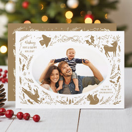 Tarjeta Festiva Felices fiestas Navidades Foto de Woodland Doodle