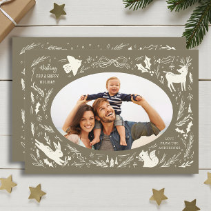 Tarjeta Festiva Felices fiestas Navidades Foto de Woodland Doodle