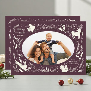 Tarjeta Festiva Felices fiestas Navidades Foto de Woodland Doodle