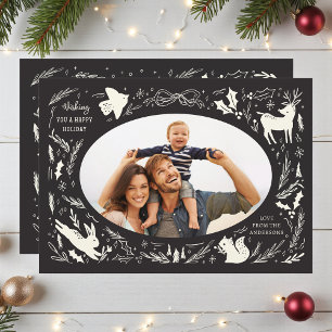 Tarjeta Festiva Felices fiestas Navidades Foto de Woodland Doodle