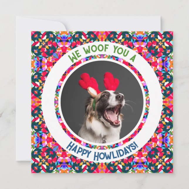 Tarjeta Festiva Felices Fiestas Navidades Foto Perro Perro Papá Ma (Anverso)