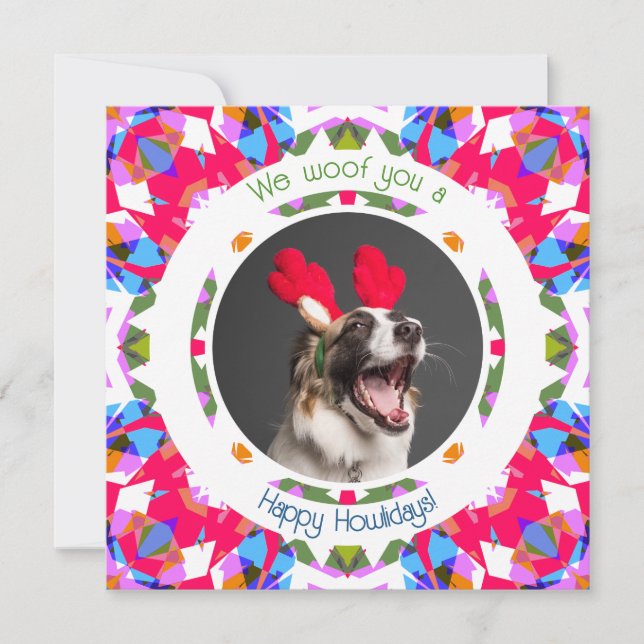 Tarjeta Festiva Felices Fiestas Navidades Foto Perro Perro Papá Ma (Anverso)