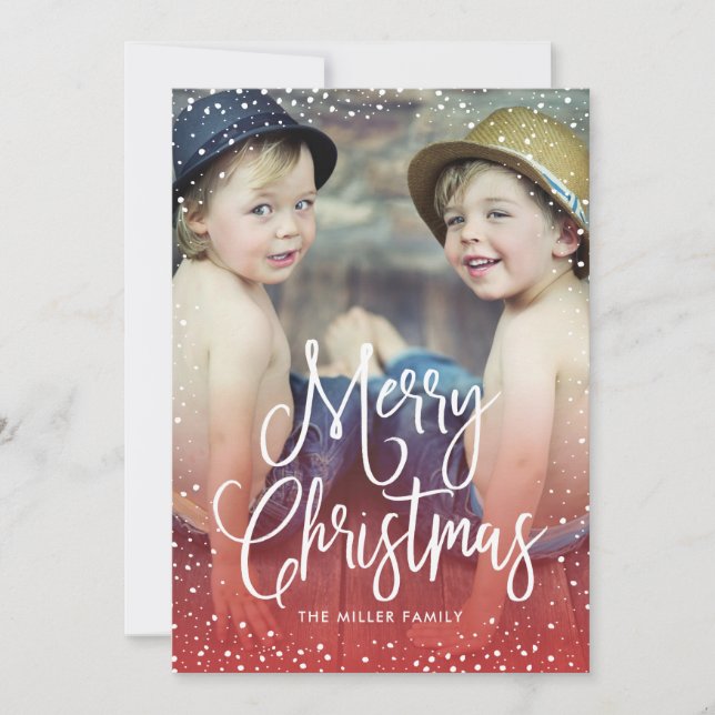 Tarjeta Festiva Felices fiestas Navidades Nieve Foto RED (Anverso)