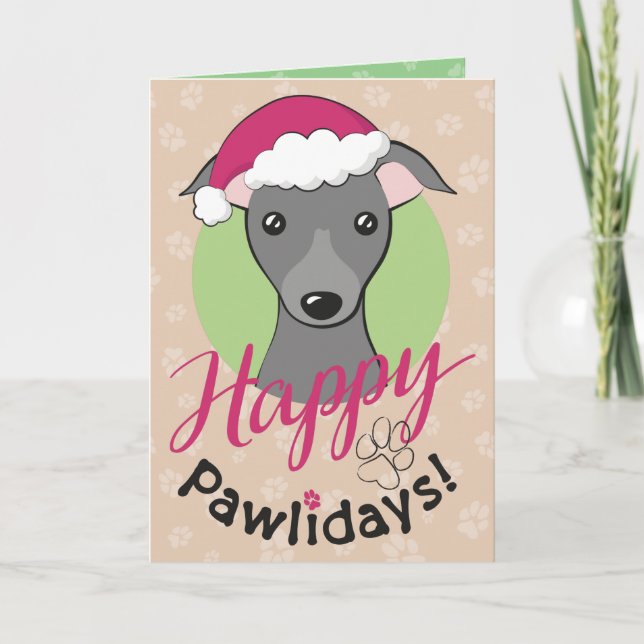 Tarjeta Festiva Felices fiestas Navidades Perro Greyhound italiano (Anverso)