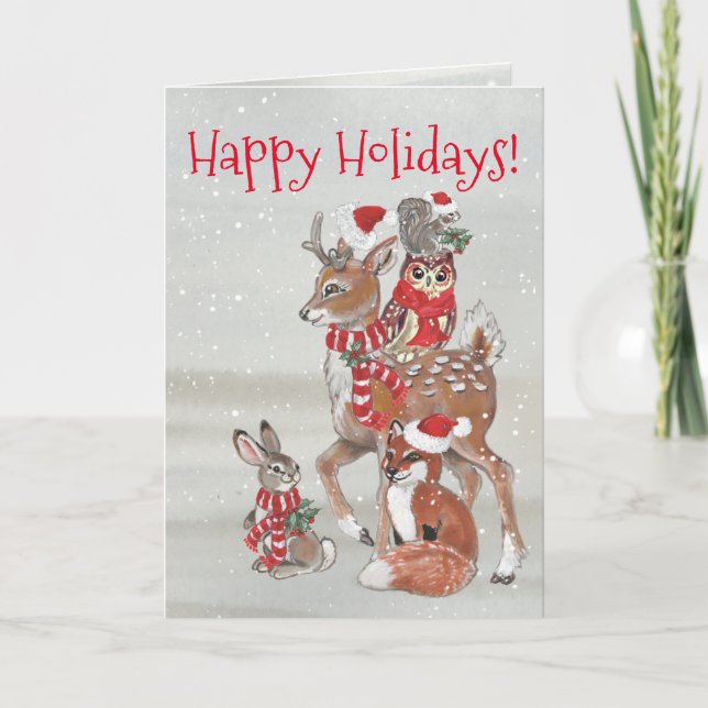 Tarjeta Festiva Felices Fiestas Navidades Personalizados de Animal (Anverso)