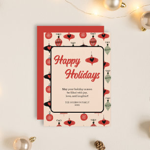 Tarjeta Festiva Felices Fiestas Navidades Retro Mid Century Red