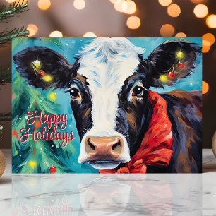 Tarjeta Festiva Felices fiestas Navidades vacas con reverencia
