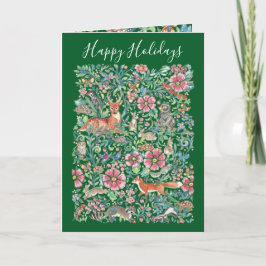 Tarjeta Festiva Felices fiestas Navidades Woodland Animals Green