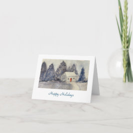 Tarjeta Festiva Felices Fiestas Navideñas Cabaña Nevada