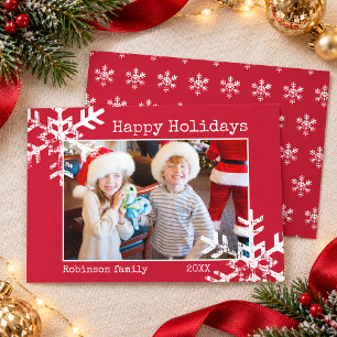 Tarjeta Festiva Felices Fiestas Navideñas Foto Familiar Copos de N