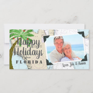 Tarjeta Festiva Felices Fiestas Navideñas Náuticas Tropicales Flor
