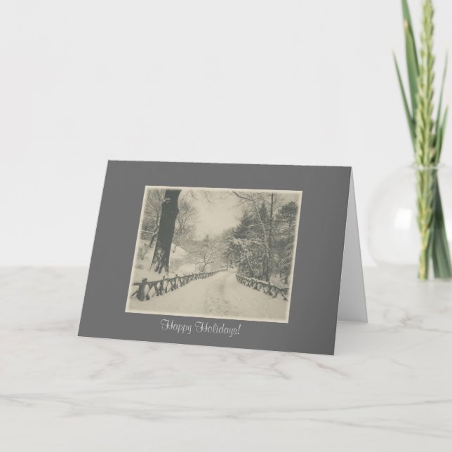 Tarjeta Festiva Felices fiestas - Nieve de invierno en Central Par (Anverso)