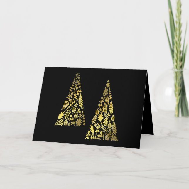 Tarjeta Festiva Felices Fiestas Nombre de árbol de oro negro elega (Anverso)