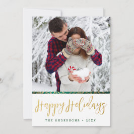 Tarjeta Festiva Felices Fiestas Ornamentales Verdes y Dorados