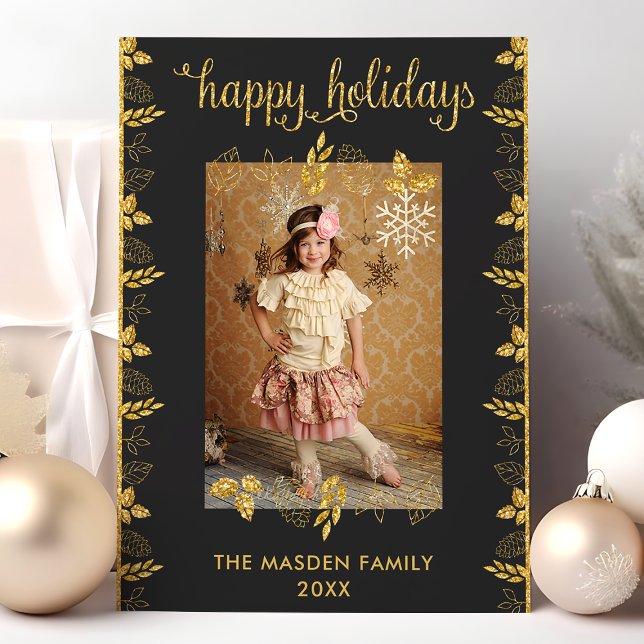 Tarjeta Festiva Felices Fiestas, Oro, Navidades Negros. Foto (Subido por el creador)