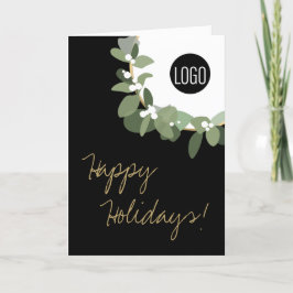 Tarjeta Festiva Felices Fiestas Oro negro moderno Wreath su logoti