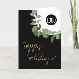Tarjeta Festiva Felices Fiestas Oro negro moderno Wreath su logoti