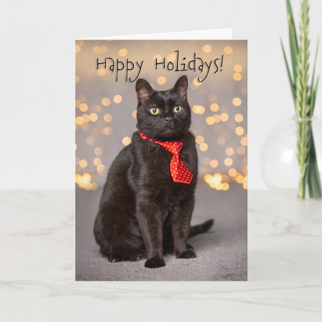 Tarjeta Festiva Felices Fiestas Para Cualquier Gato Negro Aburrido (Anverso)