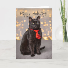 Tarjeta Festiva Felices Fiestas Para Cualquier Gato Negro Lindo
