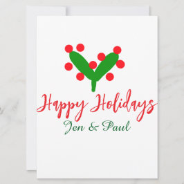 Tarjeta Festiva Felices fiestas pareja verde roja nombre hoja verd