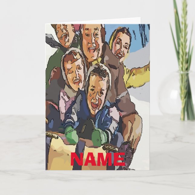 Tarjeta Festiva Felices Fiestas Paseo en Trineo Agregar Nombre (Anverso)